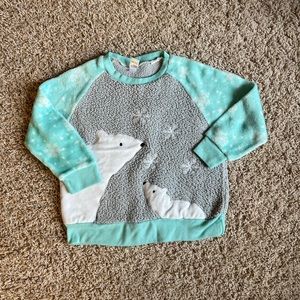 Kensie Girl Polar Bear Fuzzy Long Sleeve Crew Sweatshirt Size 7/8 Gray Green